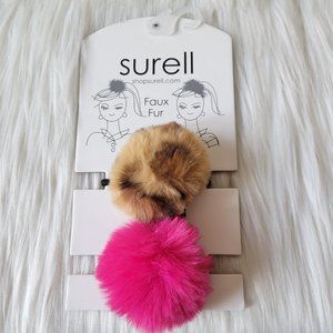 Surell Faux Fur Pom Pom Hair Ties